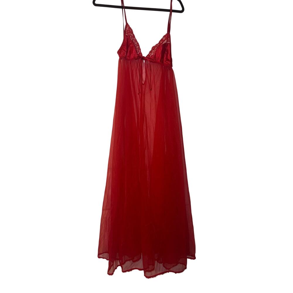 Private Moments Red Sheer Lace Babydoll Nightgown Women’s Large Vintage Lingerie